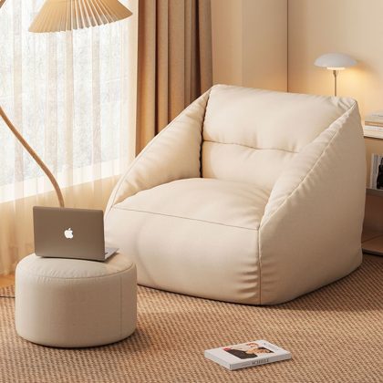 Beige Bean Bag Chair With Stool