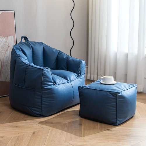 Navy Drop Bean Bag With Footstool