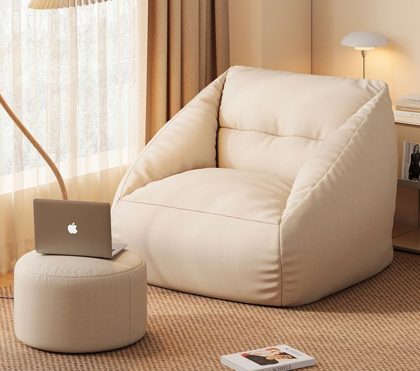 White Drop Bean Bag With Footstool